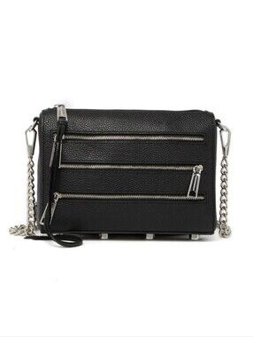 Rebecca Minkoff Black Leather Moto Mini 5 Zip Chain Crossbody Bag